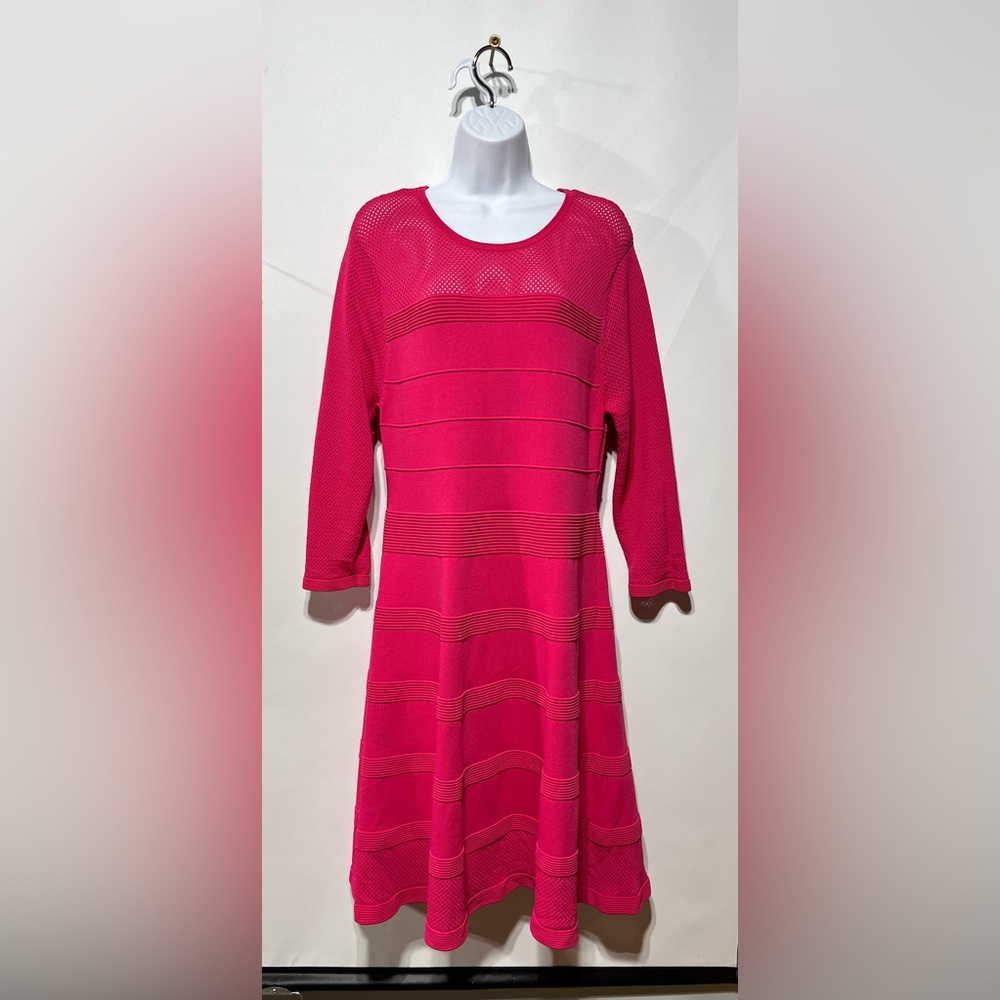 Vince Camuto Fuchsia Pink Fit & Flare Midi‎ Knit/Mesh Dress Women’s Size XL